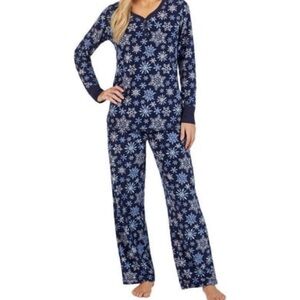 Women's Snowflake Print Pajama Set - Navy Size M & S